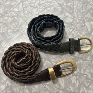 Two Vintage Capezio Leather Braided Belts - One Brown - One Forest Green S/M